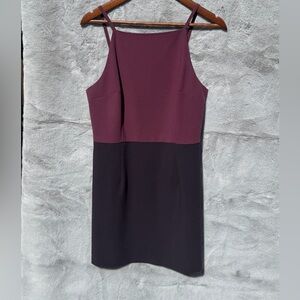 French Connection Burgundy and Black Colorblock Midi Dress